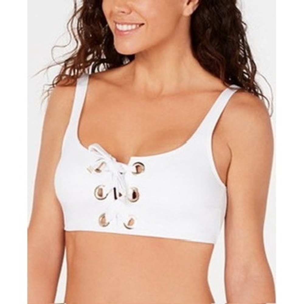 Michael Kors Bikini Top Women White Lace Up Grommet sz Medium $78. NWT